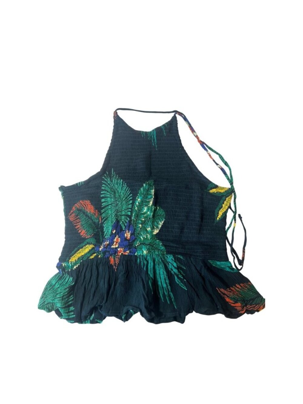 Patrons of Peace Womens Tropical Floral Smocked Halter Peplum Top Blue Large‎